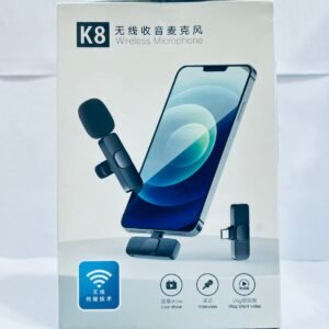 Wireless Lavalier Microphone k8 Portable Audio Video Record Mini Wireless k8 2.4Ghz Microphone For Android Live Broadcast Gaming mobile Phone Type-C & Lighting Black