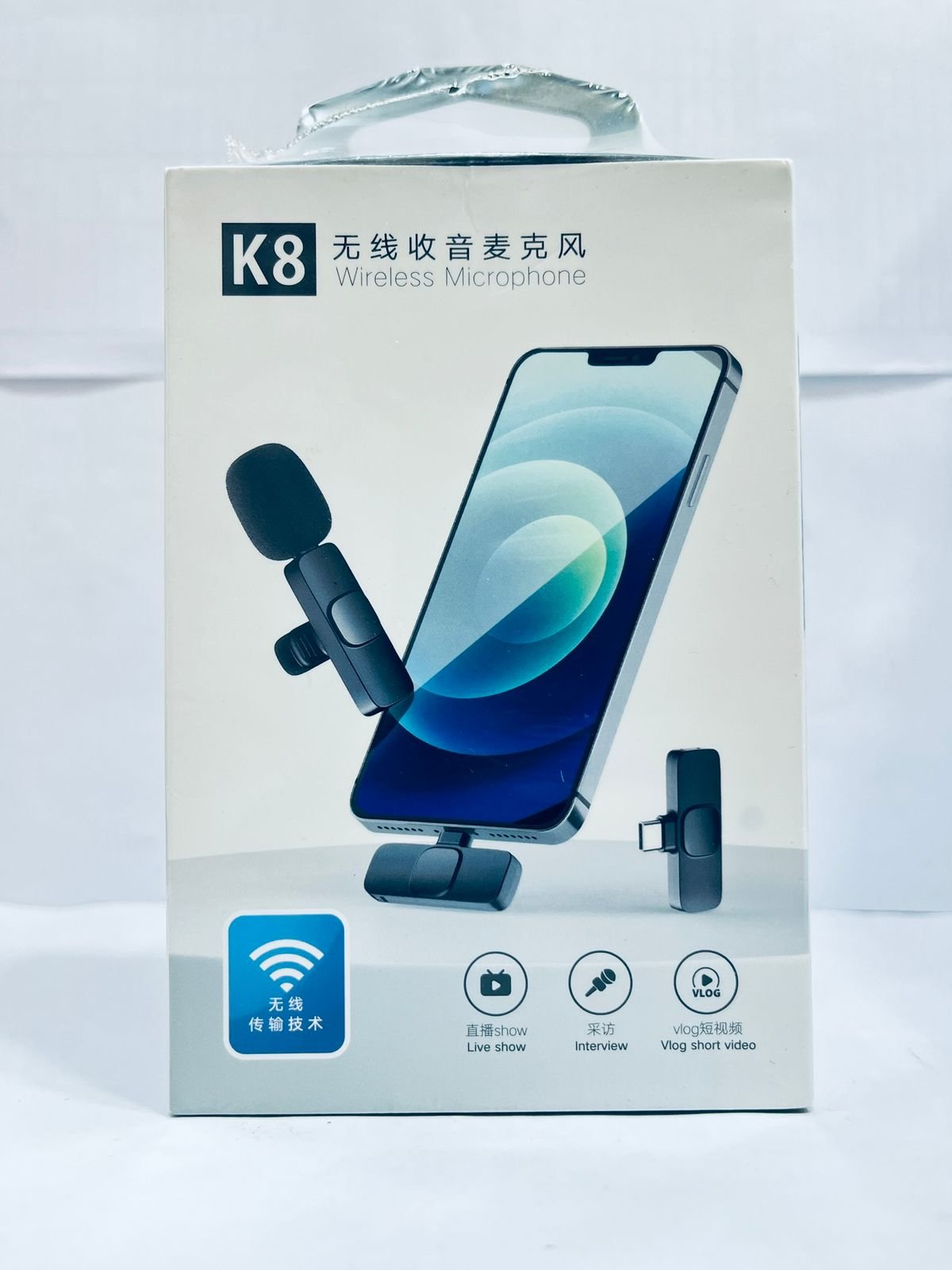 Wireless Lavalier Microphone k8 Portable Audio Video Record Mini Wireless k8 2.4Ghz Microphone For Android Live Broadcast Gaming mobile Phone Type-C & Lighting Black