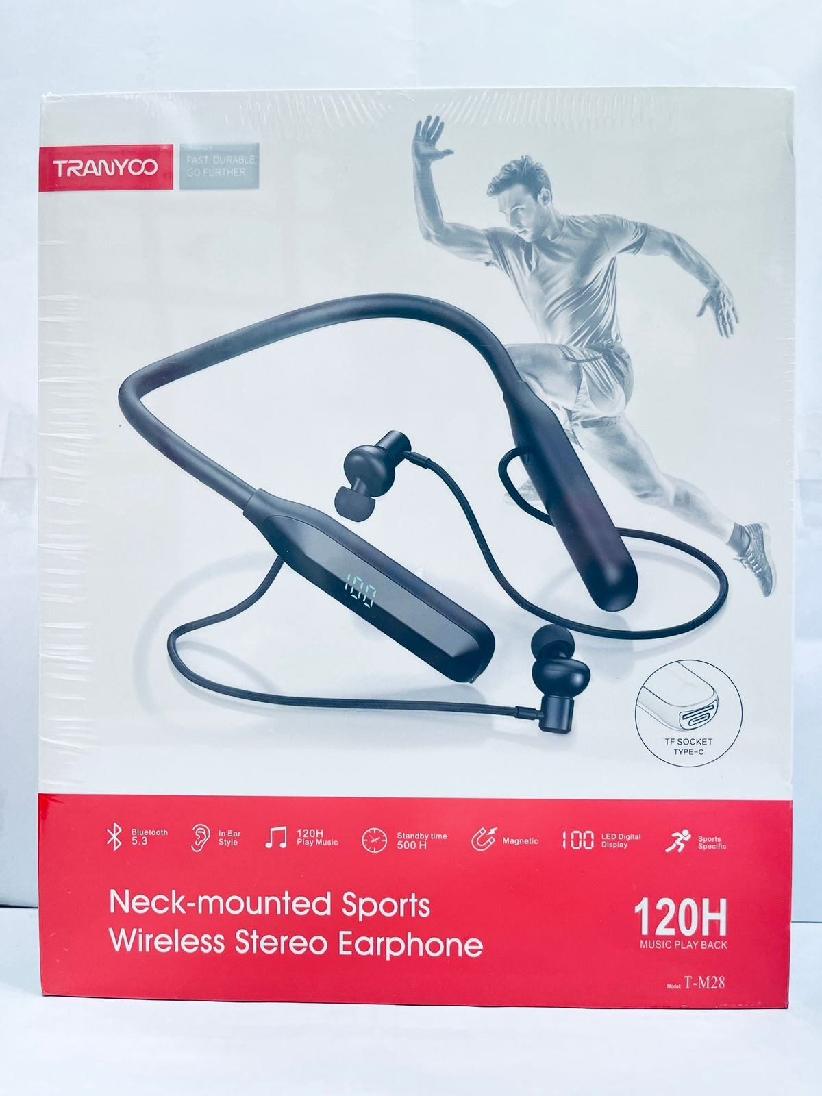 Tranyoo T-M28 Wireless Neckband Earphones LED Display BT v5.3 IPX5 Waterproof Noise Cancelling 800mAh Battery Upto 120 hours Standby Bluetooth Headset