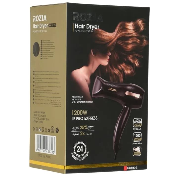 Rozia HC-8170 Foldable Ionic Hair Dryer 1200W Portable Lightweight Blow Dryer Two-Speed Temperature Adjustable Blowdryer Fast Drying Negative Ion Hairdryer Anti-Overheating